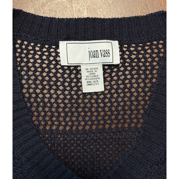 Joan Vass Navy Blue Linen Cotton Oversize Mesh Sheer Boxy Striped Sweater O/S - Picture 4 of 8